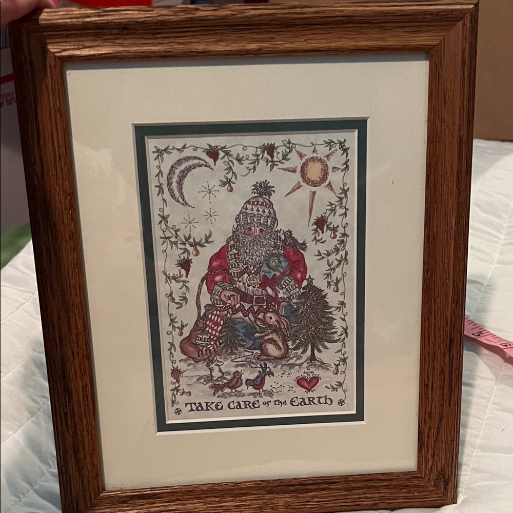 Framed Earth Care Art Print with Brown Frame